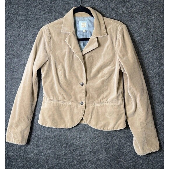 Old Navy Tan Velvet Blazer Jacket Lace Cuff Vintage Victorian Style Women's Sz M - Picture 2 of 12